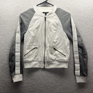 Express Jacket Womens XS White Gray Multi Zipper Cotton Bomber Canvas Moto Fit
